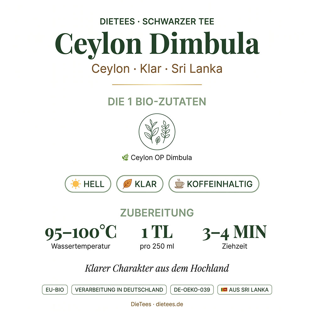 BIO Ceylon OP Ahinsa Dimbula – klarer Bio-Ceylon-Schwarztee aus Sri Lanka von DieTees