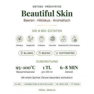 Bio Früchtetee Beautiful Skin – Bio-Beeren-Hibiskus-Mischung von DieTees, aromatisch und koffeinfrei