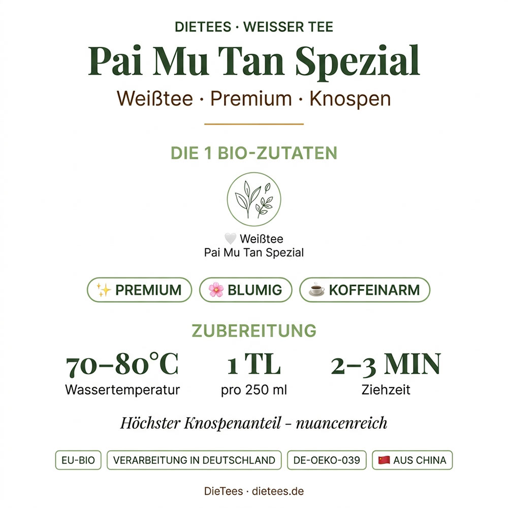 BIO China Pai Mu Tan Spezial – Premium-Bio-Weißtee aus China von DieTees mit hohem Knospenanteil