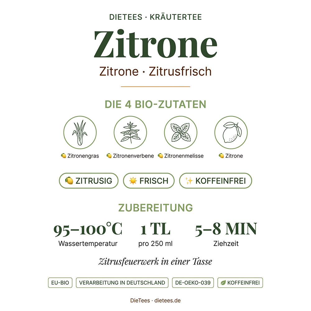 BIO Zitrone Tee – zitrusiger Bio-Kräutertee mit Zitronengras und Verbene von DieTees
